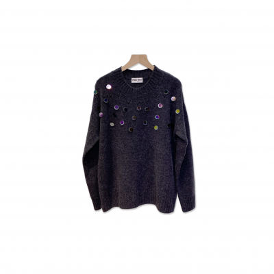 MIU MIU SEQUINED OPENWORK WOOL SWEATER